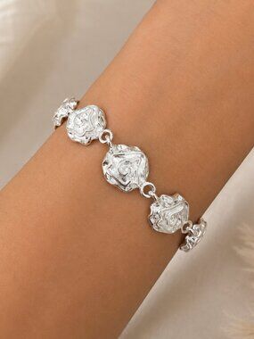 925 Sterling Silver Flower Chain Link Bracelet
